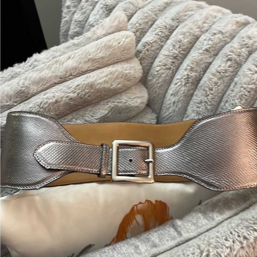 NWO 💕W.kleinberg Karong Silver Wide Gorgeous Leather Metallic Belt Large $550